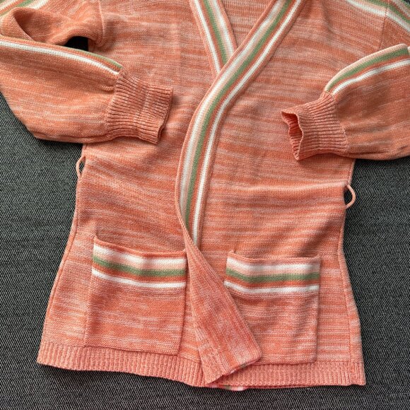 Space Dye Cardigan Peachy Orange Vintage Knit Sweater - Picture 10 of 15